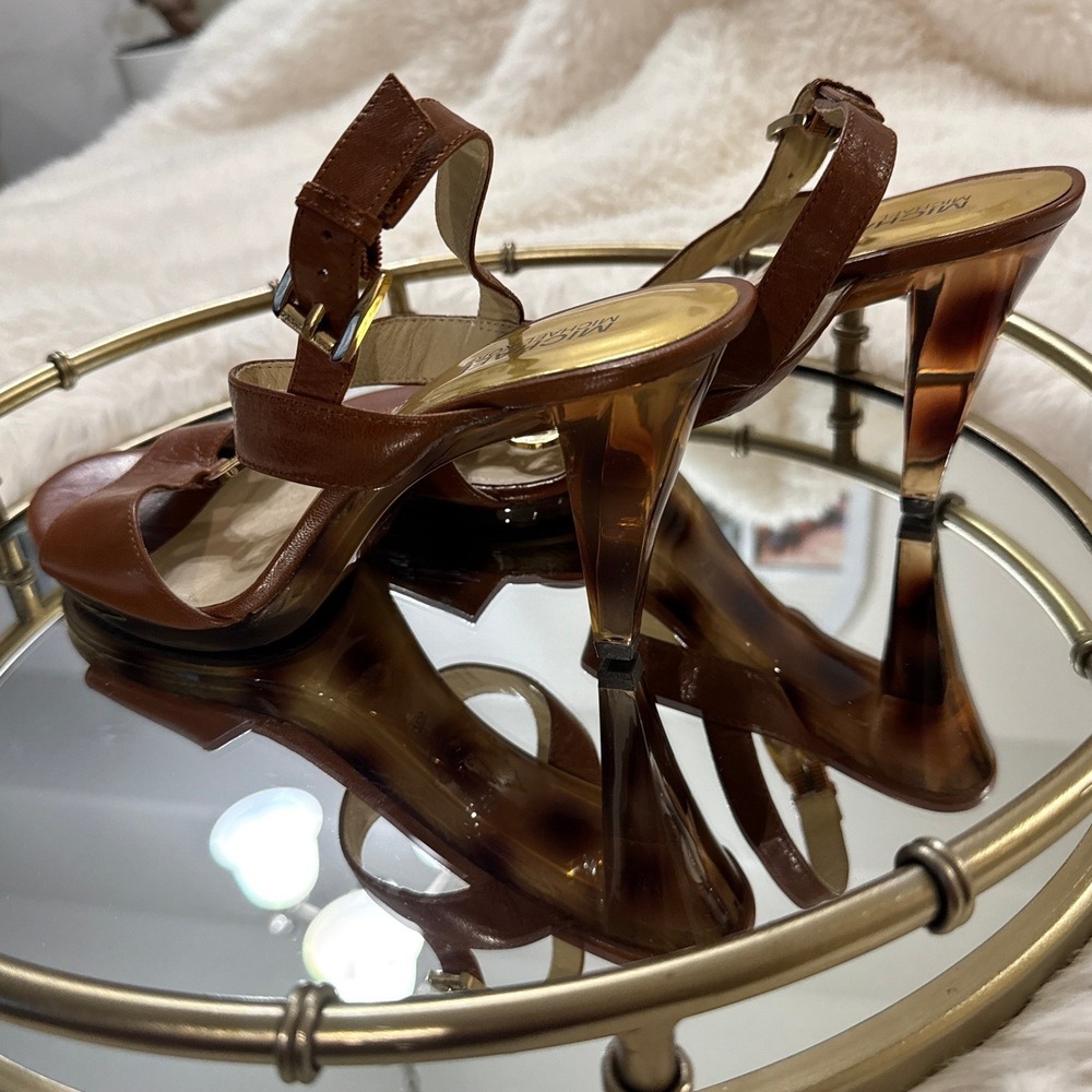 Michael Kors Animal Print Heel Brown Leather Quiet Luxury Sandals 10M - Picture 4 of 8